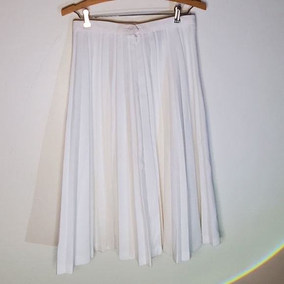 Vintage 60s White Crisp Pleated A-Line Midi Midcalf Marilyn Glam Skirt - Picture 9 of 10